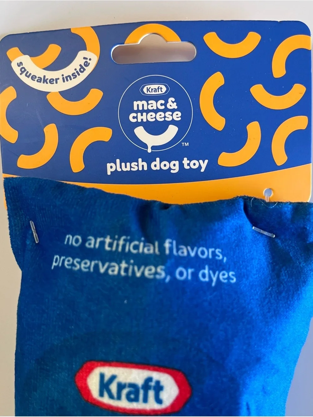 Kraft Mac & Cheese Blue & Orange Plush Dog Toy with Squeaker - NWT